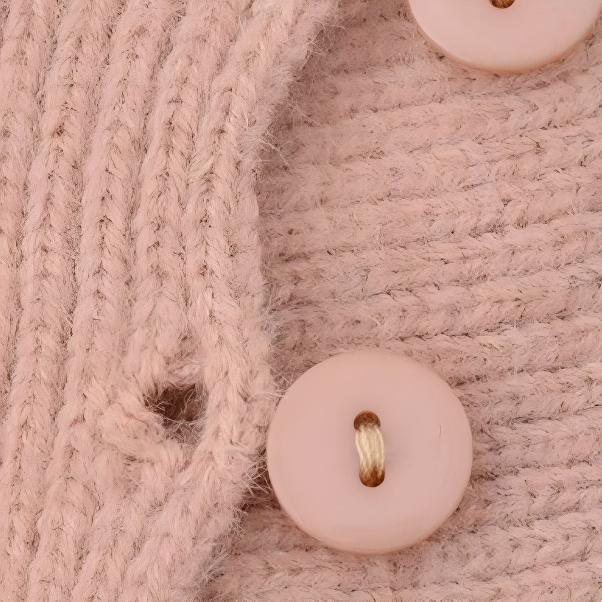 Close-up of the knit and a round button at the side of the hat