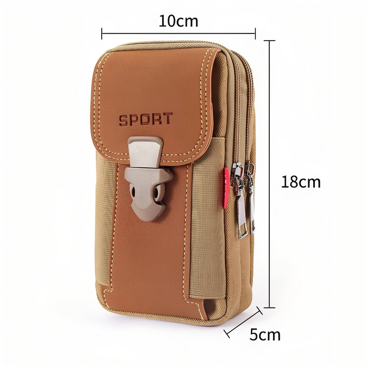 Size drawing of the vertical belt pouch: 18 cm tall, 10 cm wide and 5 cm deep