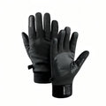 Pair of black fleece-lined hiking gloves with a honeycomb silicone grip on the palm and fingers and touchscreen tips on the thumb and index finger