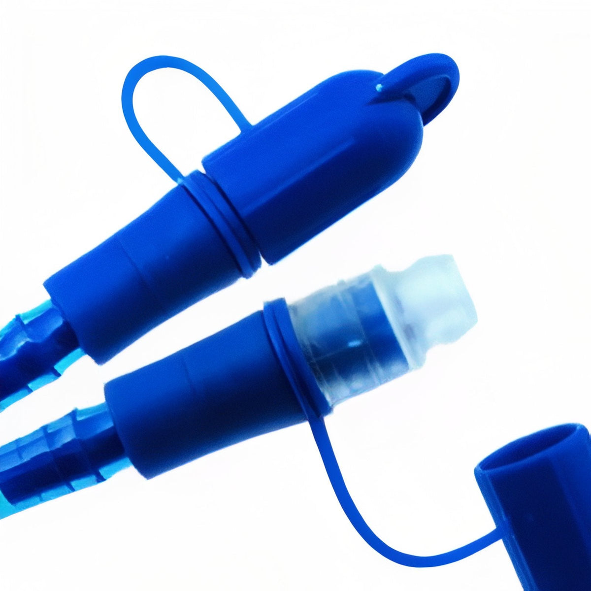 Close-up of the bite valve and the dust cap on its strap