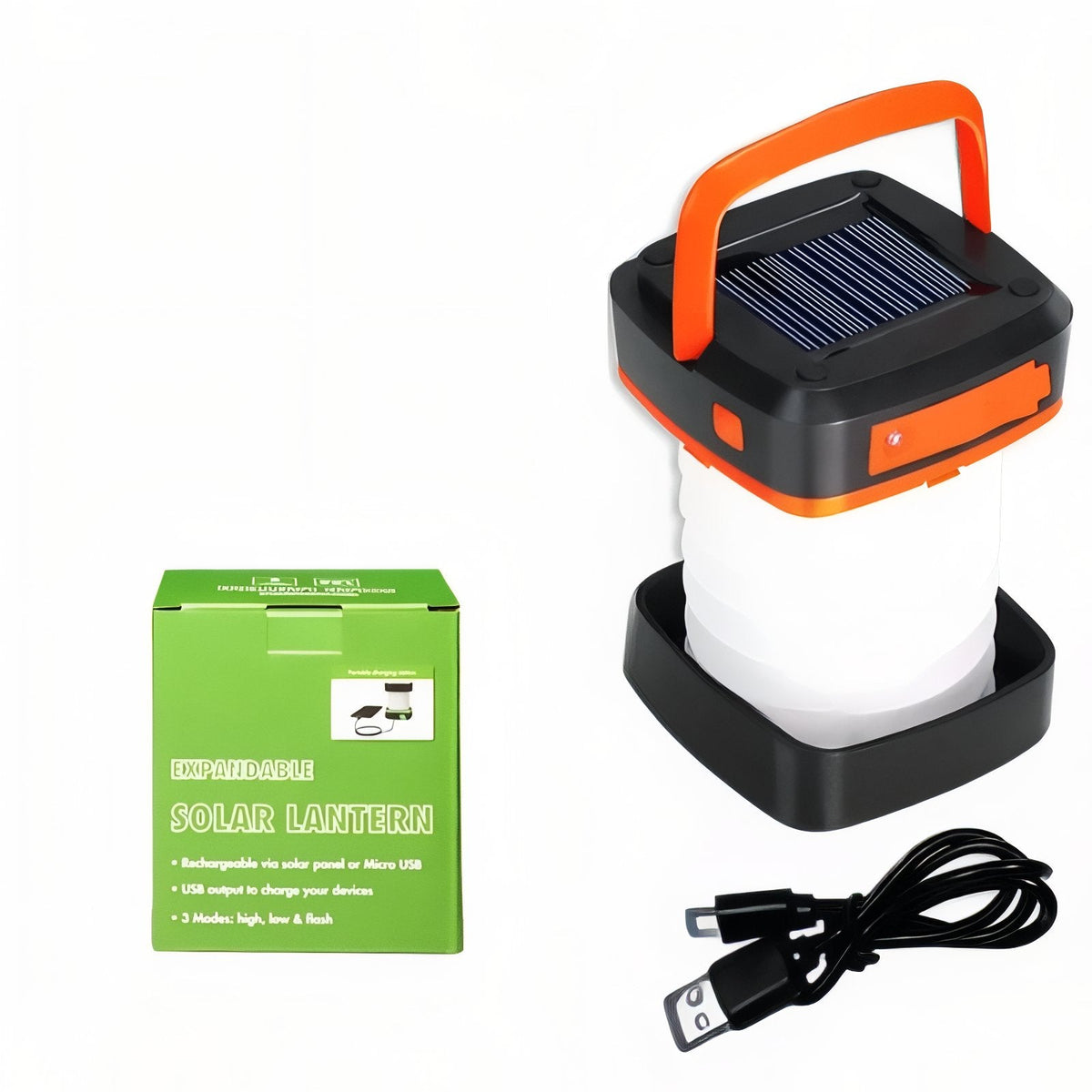 The lantern with its box and USB cable