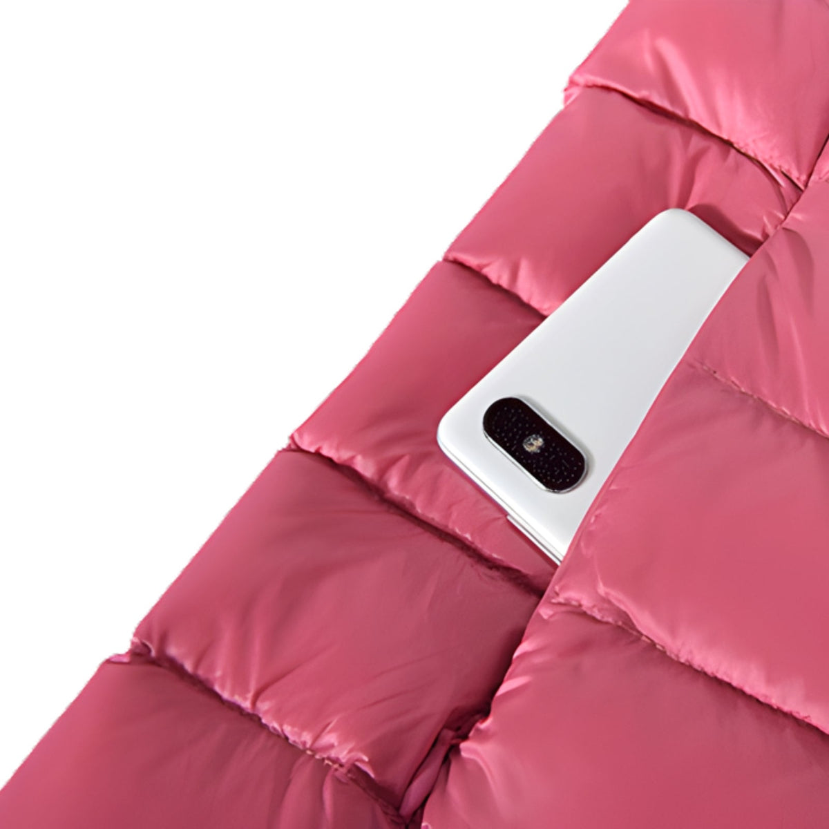 Phone slipping into the vest's side pocket