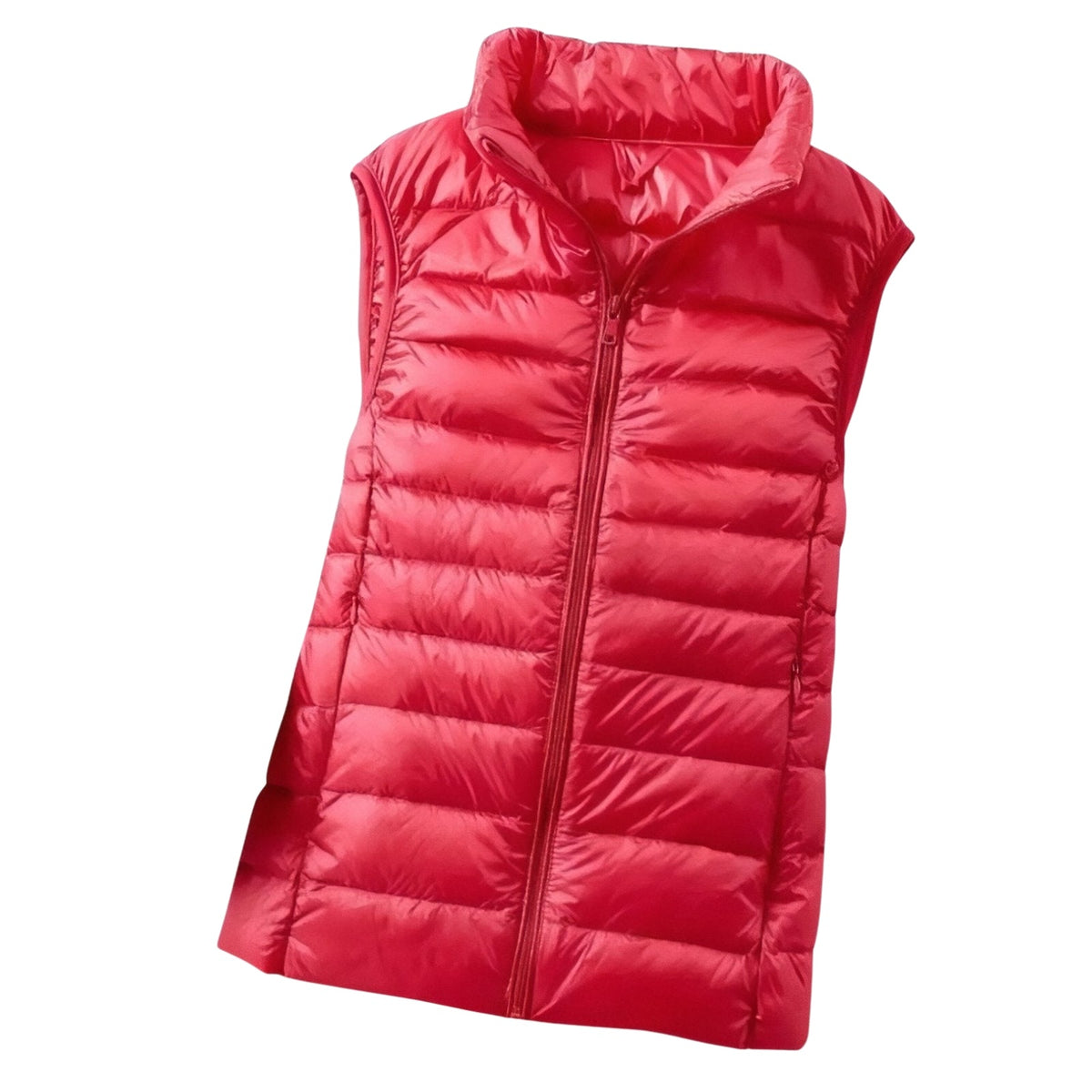 Red women's quilted puffer vest