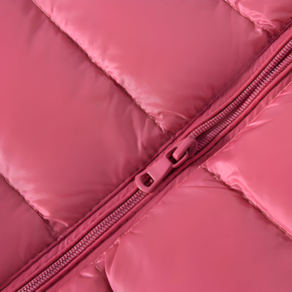 Close-up of the vest's front zip and quilted channels