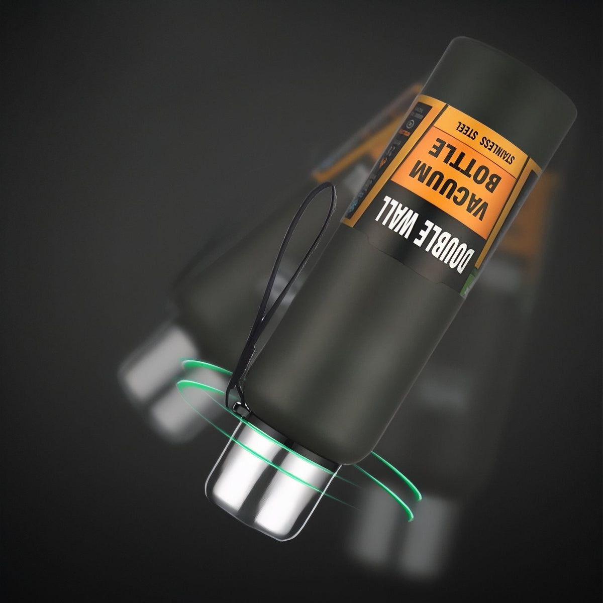 Black vacuum flask shown turning to open its lid