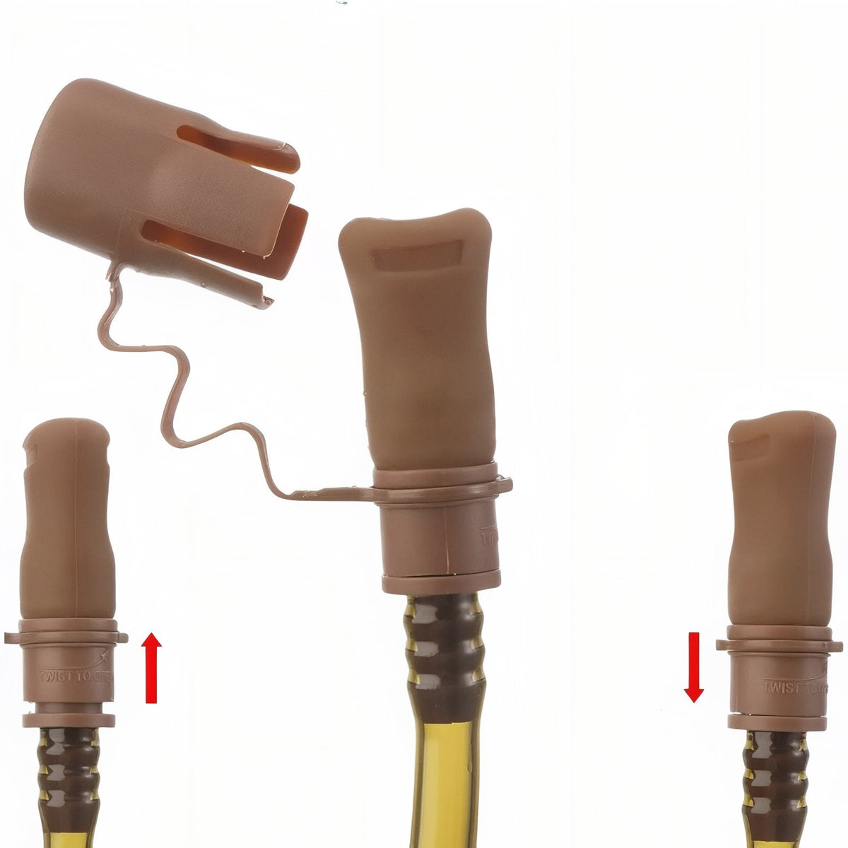 Diagram of the bite valve and its dust cover opening and closing