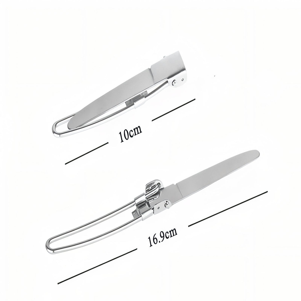 The folding table knife folded to 10 cm and open to 16.9 cm