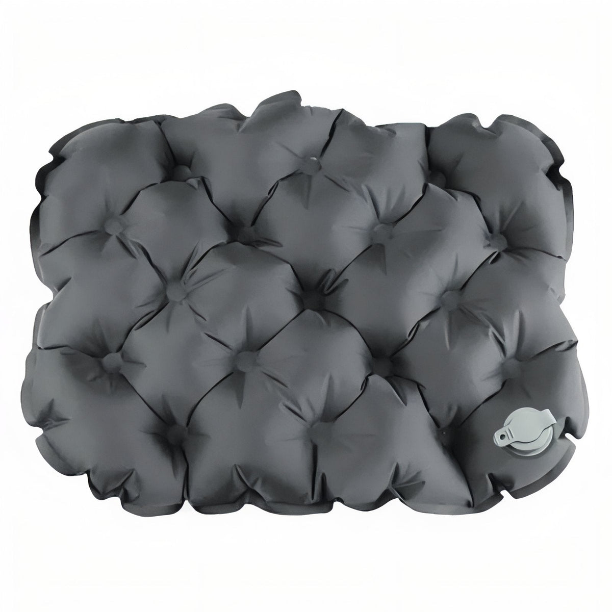 Charcoal inflatable seat cushion with quilted round air cells and a flat valve in one corner