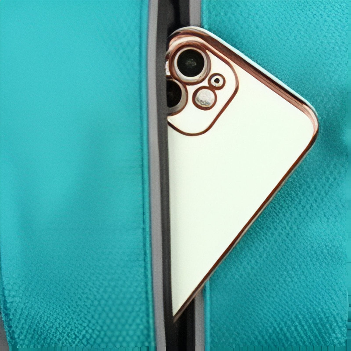 A phone in a slim zipped front pocket