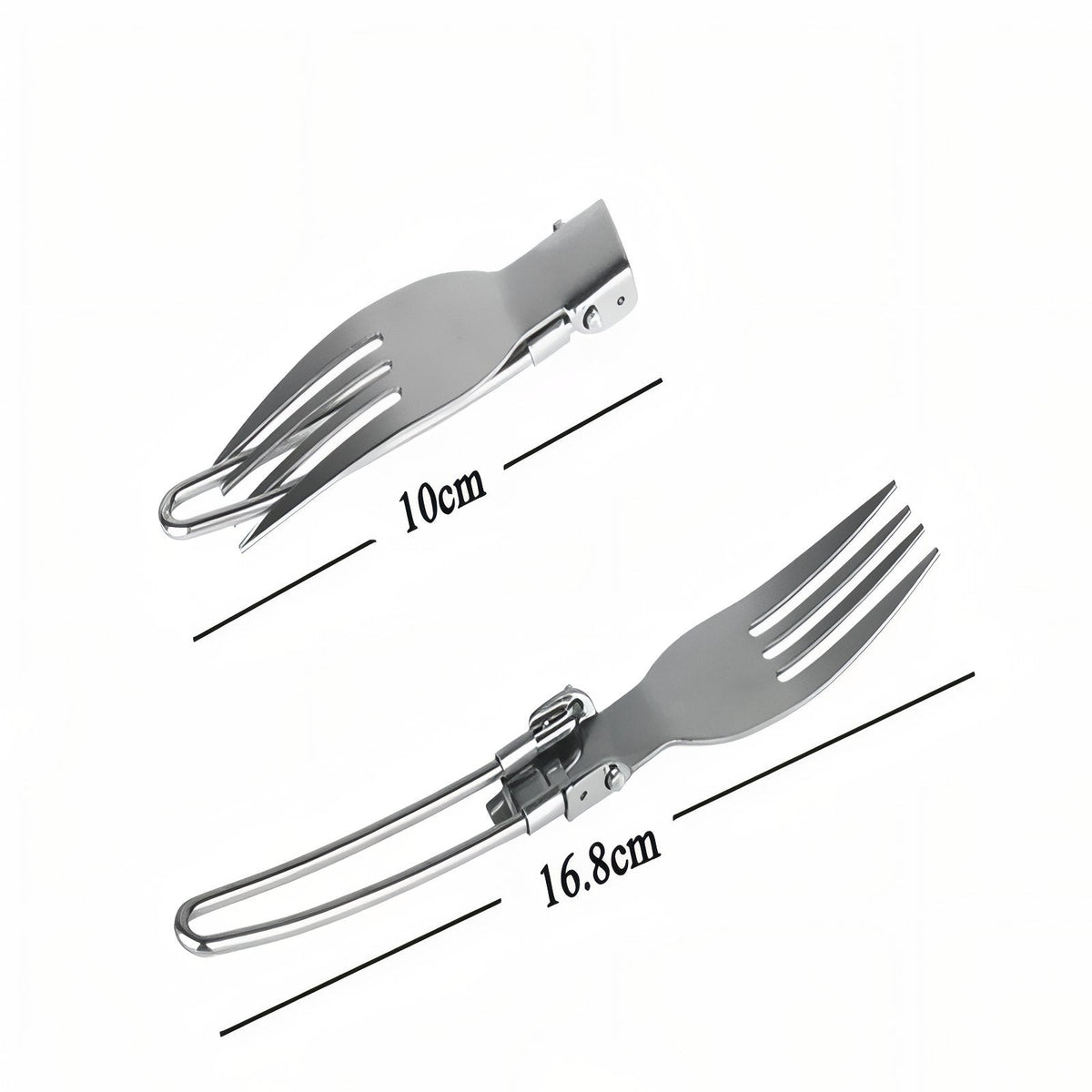 The folding fork folded to 10 cm and open to 16.8 cm