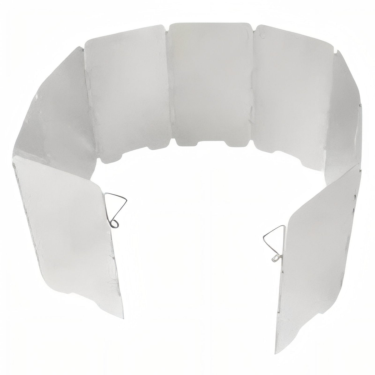 Aluminium windscreen standing open in a wide curve, seen from the side