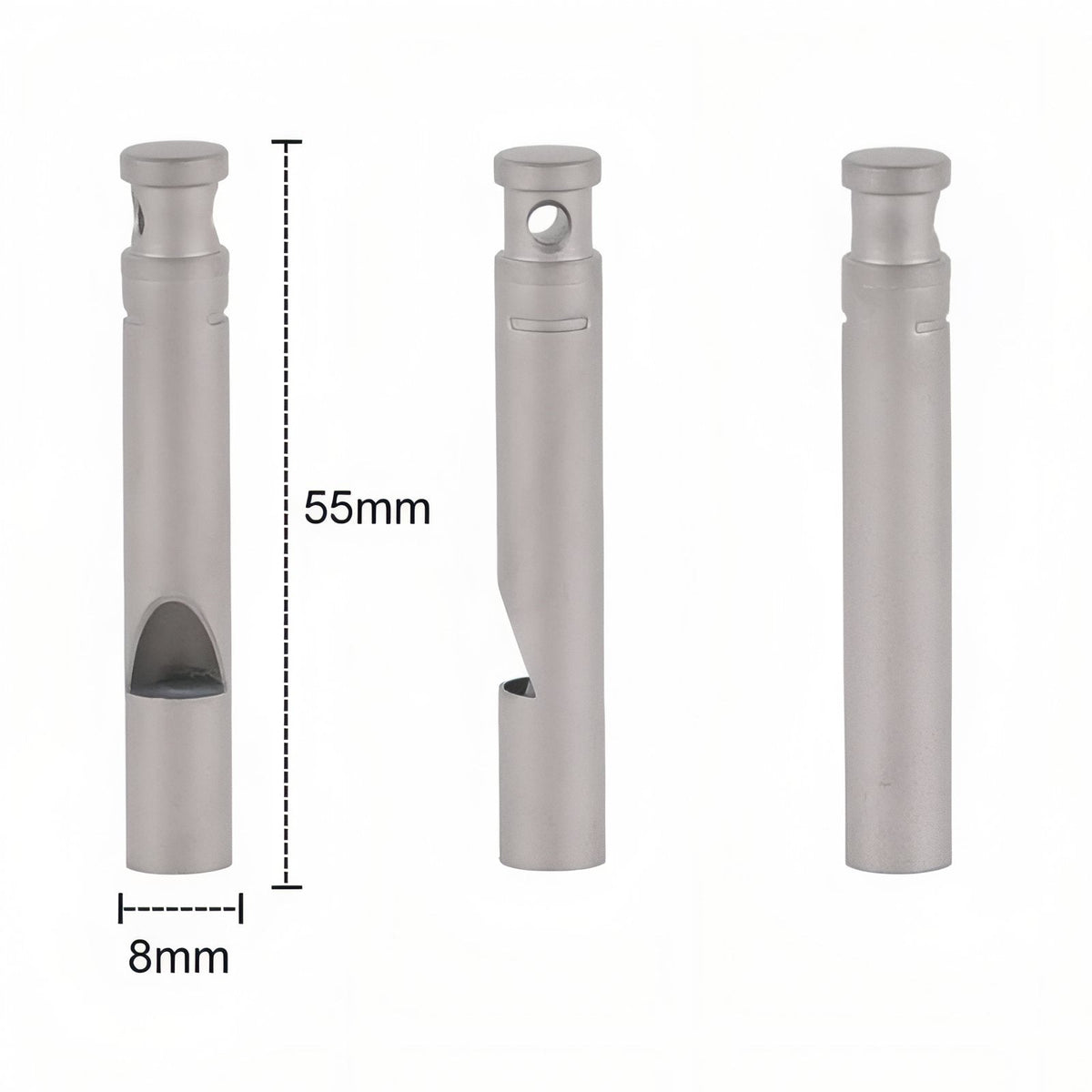 The whistle from three sides, marked 55 mm long and 8 mm across