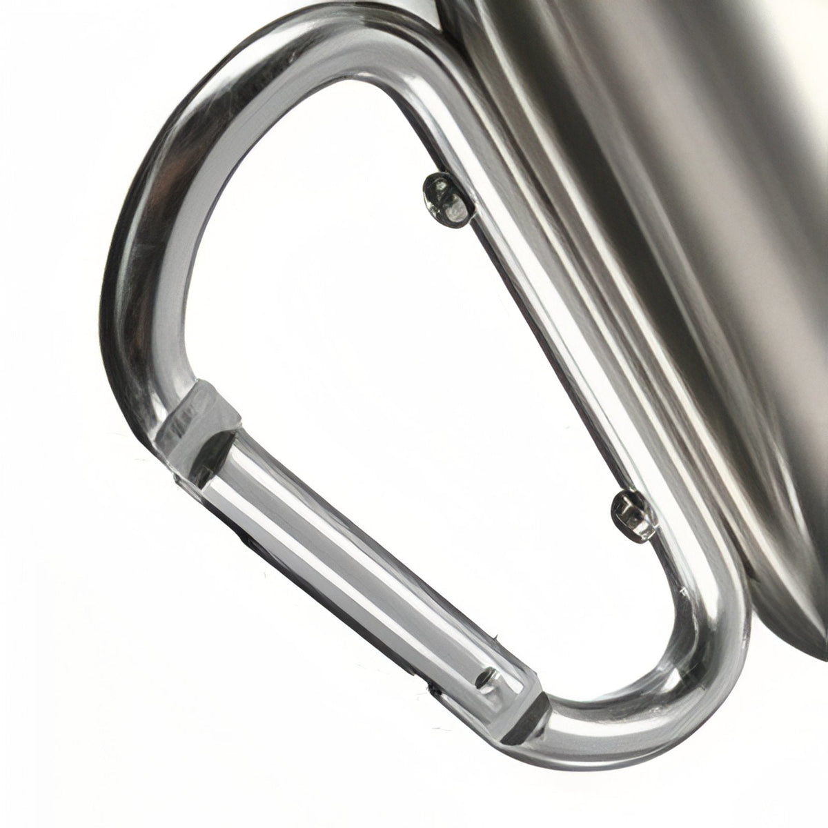 Close-up of the carabiner handle riveted to the side of the mug