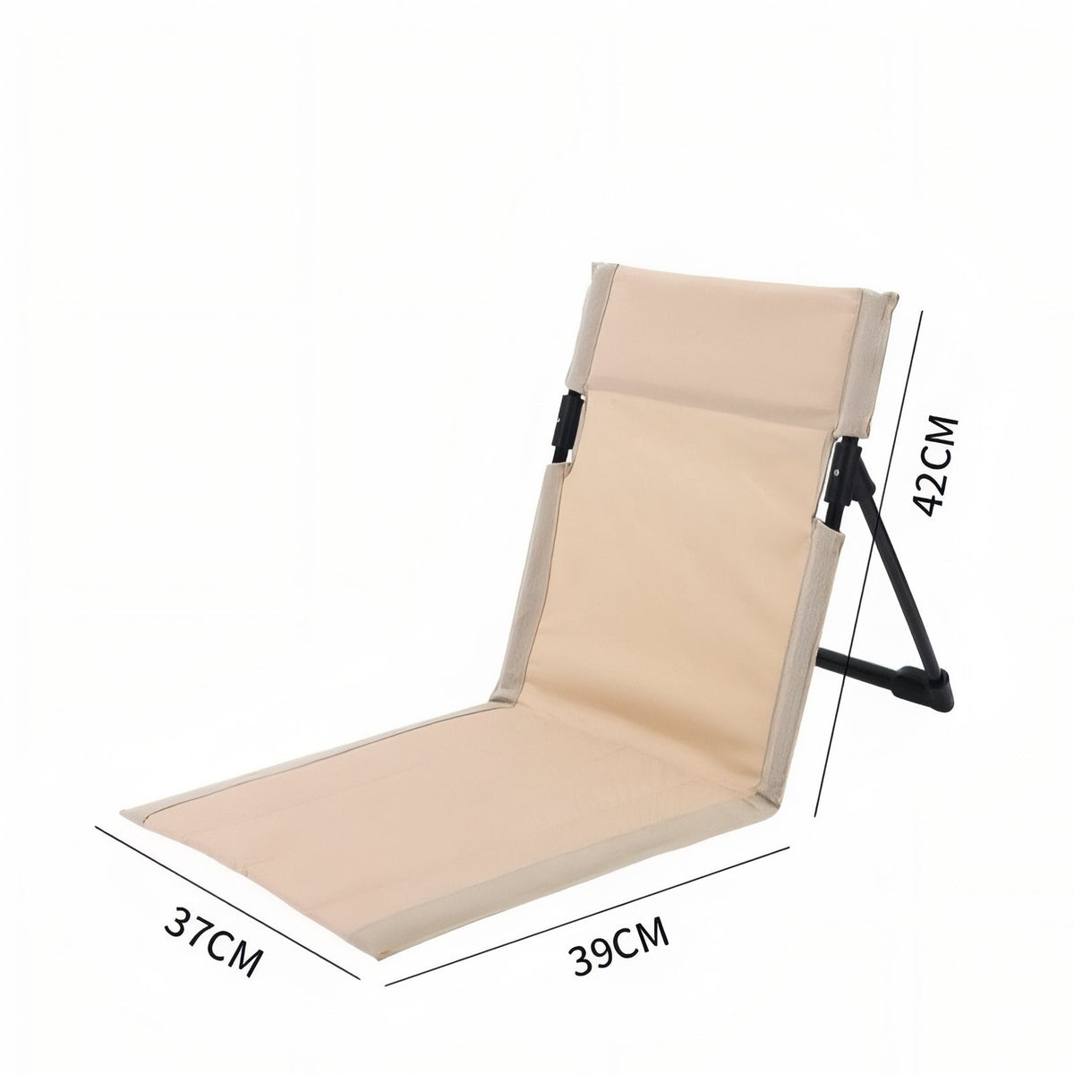 Beige ground chair marked 37 cm wide, 39 cm deep and 42 cm tall