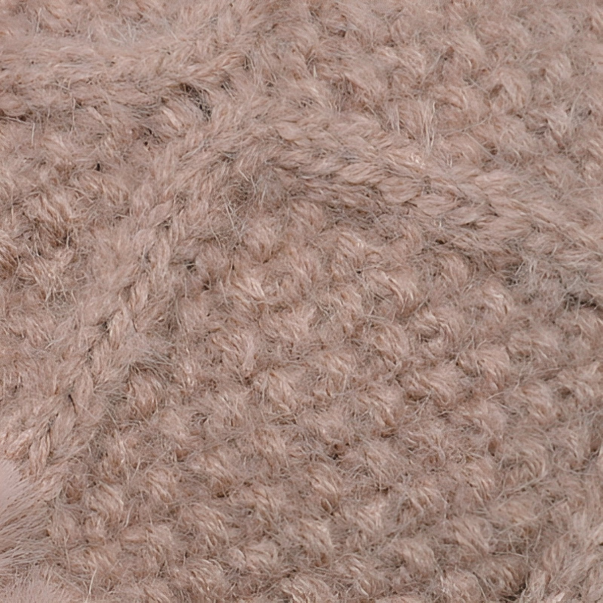 Close-up of the brown knit texture of the balaclava crown