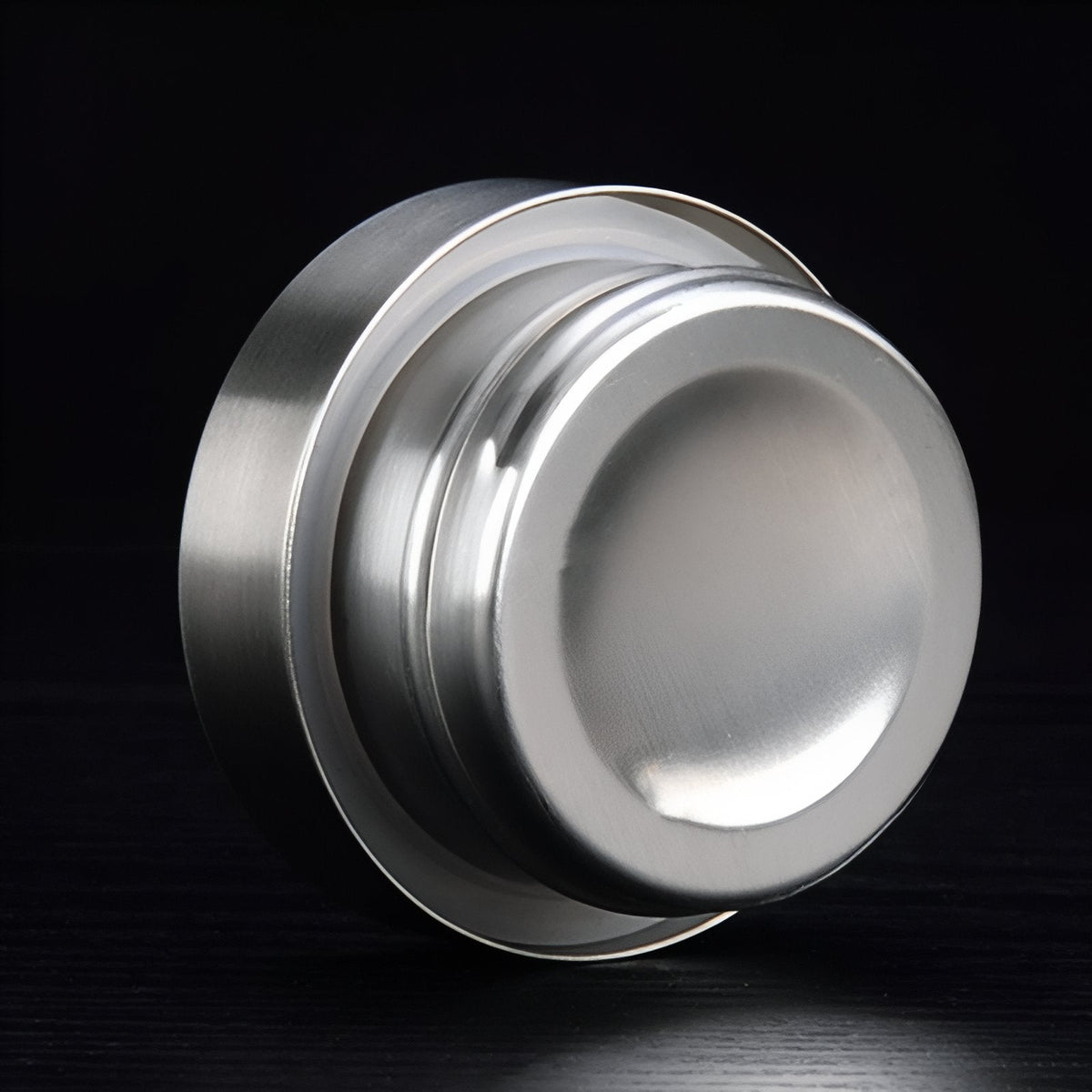 Close-up of the flask's stainless steel cup lid
