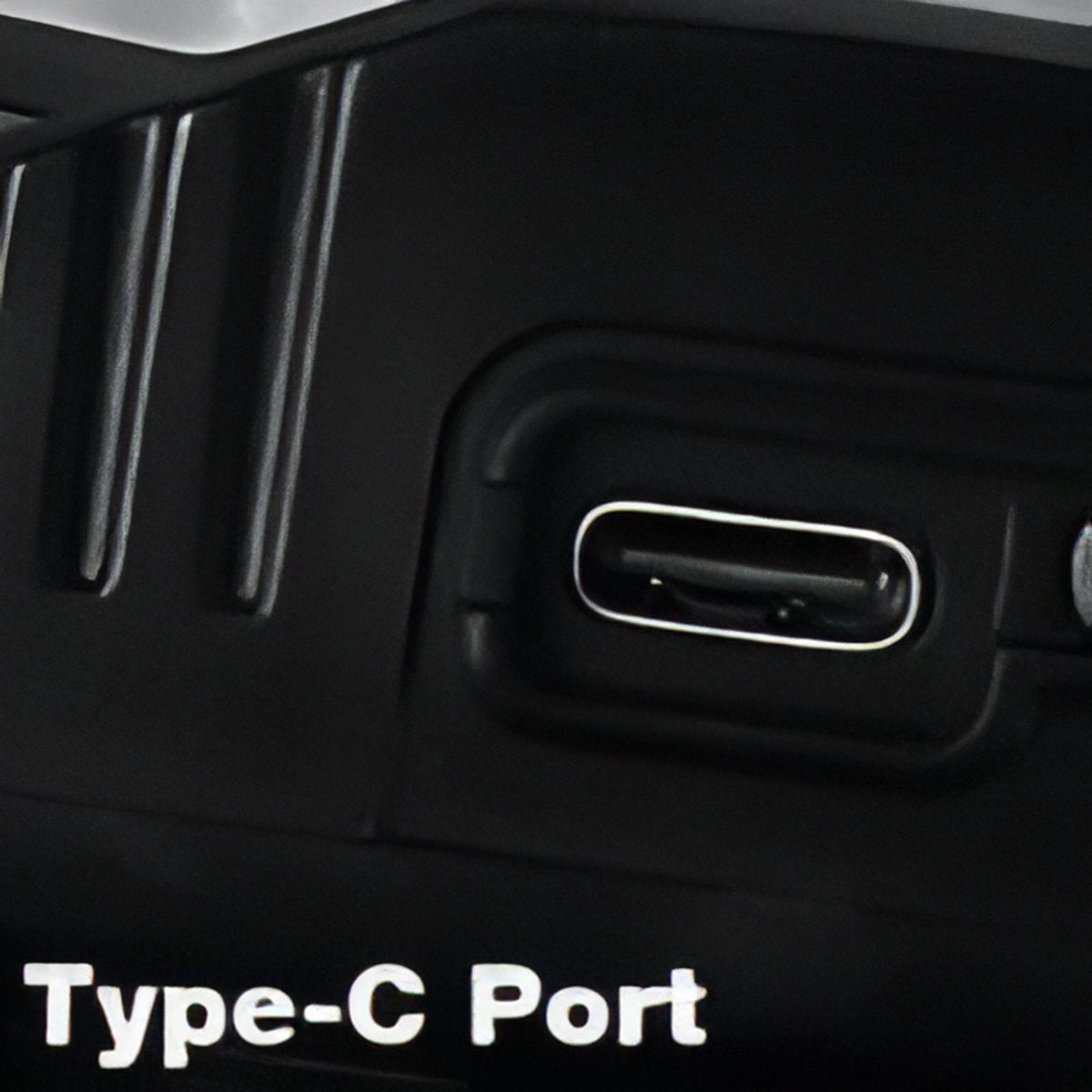 Close-up of the USB-C charging port on the side of the headlamp