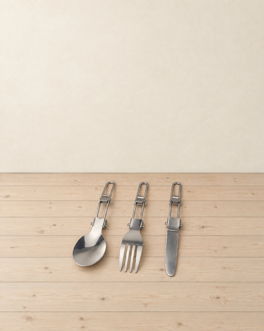 Camp Cutlery Set, Folding Spoon, Fork and Knife with Pouch, 16 cm